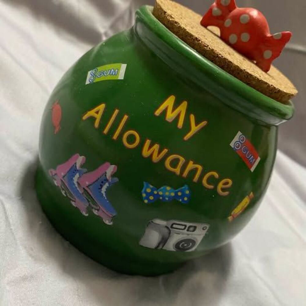 Vintage 'My Allowance' Ceramic Money Jar with Cork Lid